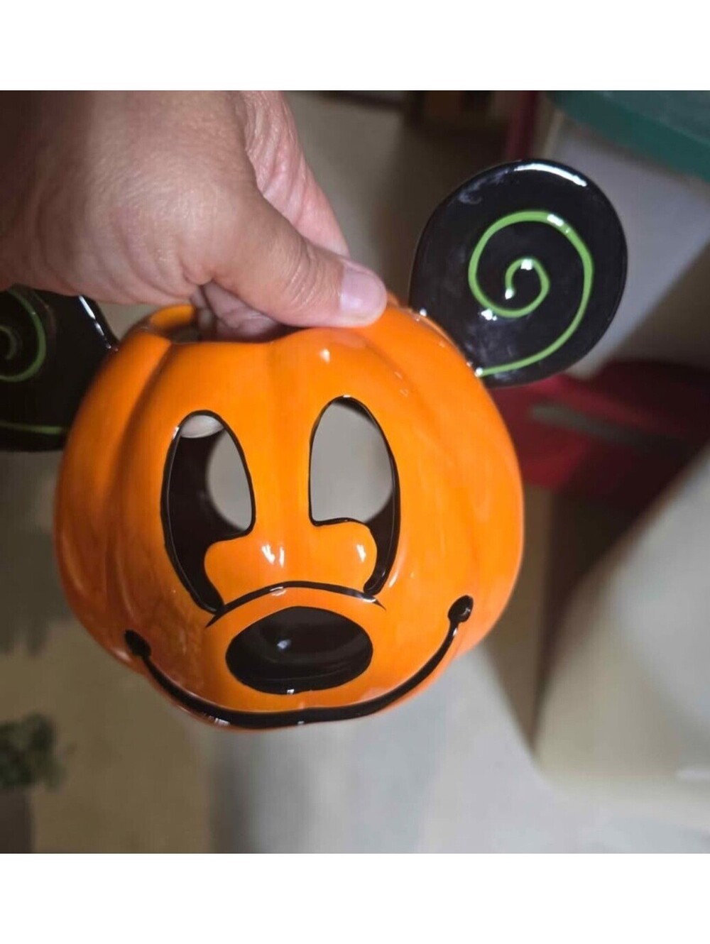 Walt Disney World Mickey Mouse Halloween Pumpkin Ceramic Candle Holder